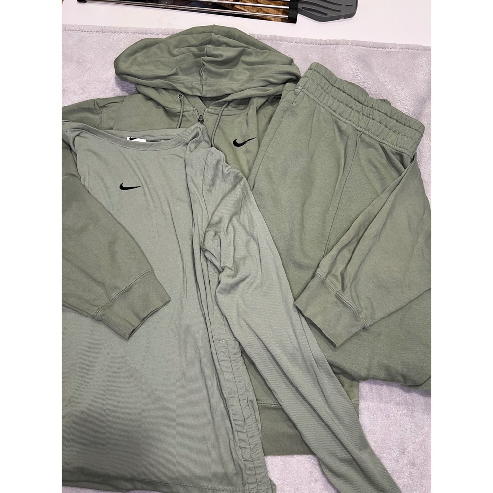 Nike Womens 3 Piece Tracksuit Set Hoodie Joggers Ribbed Top Green 2X